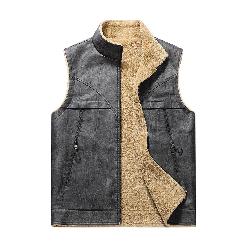 Leather Work Vest For Men - Gilet en cuir PU en peluche