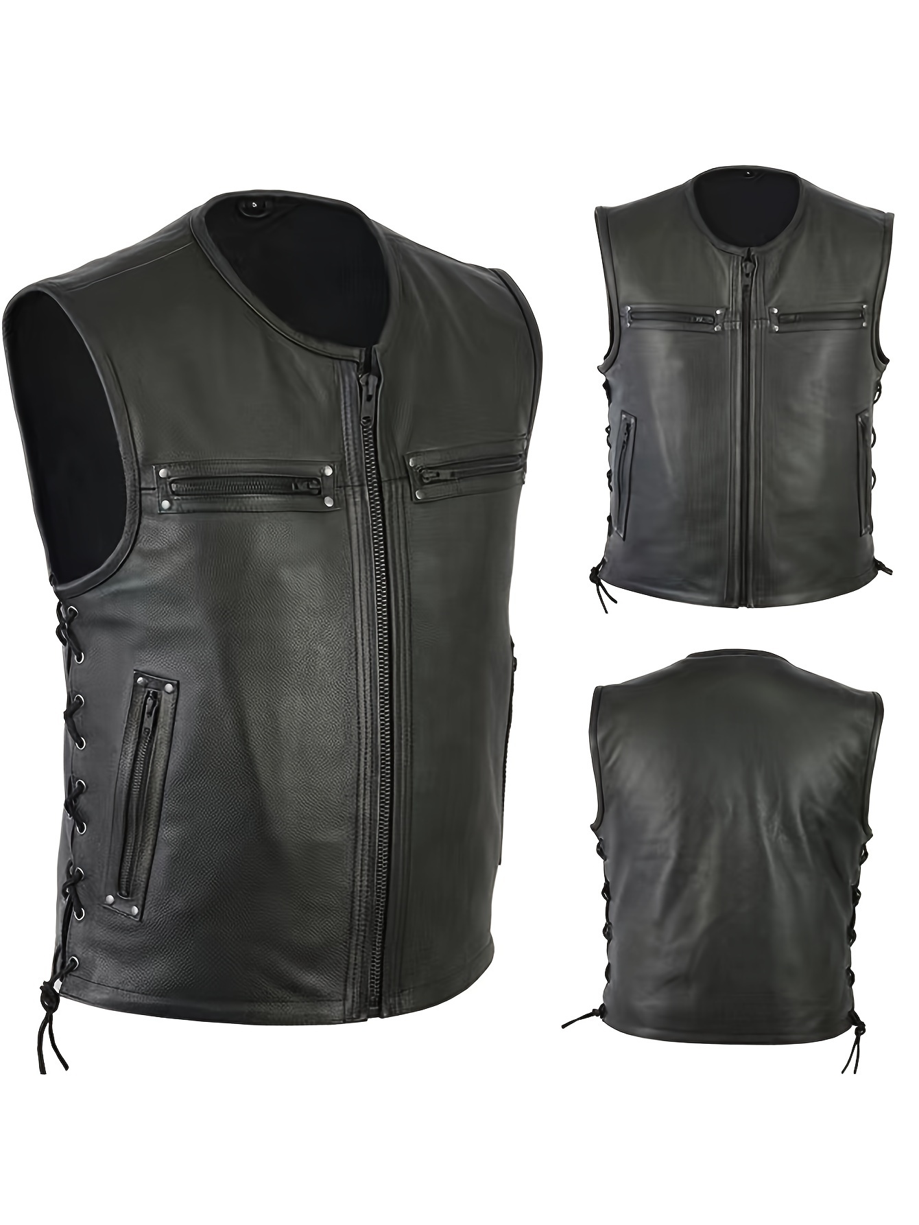 Gilet en cuir uni pour homme,  - Leather Work Vest For Men avis et prix