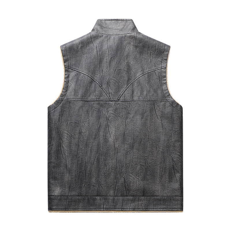 Gilet en cuir PU en peluche po - Leather Work Vest For Men avis et prix
