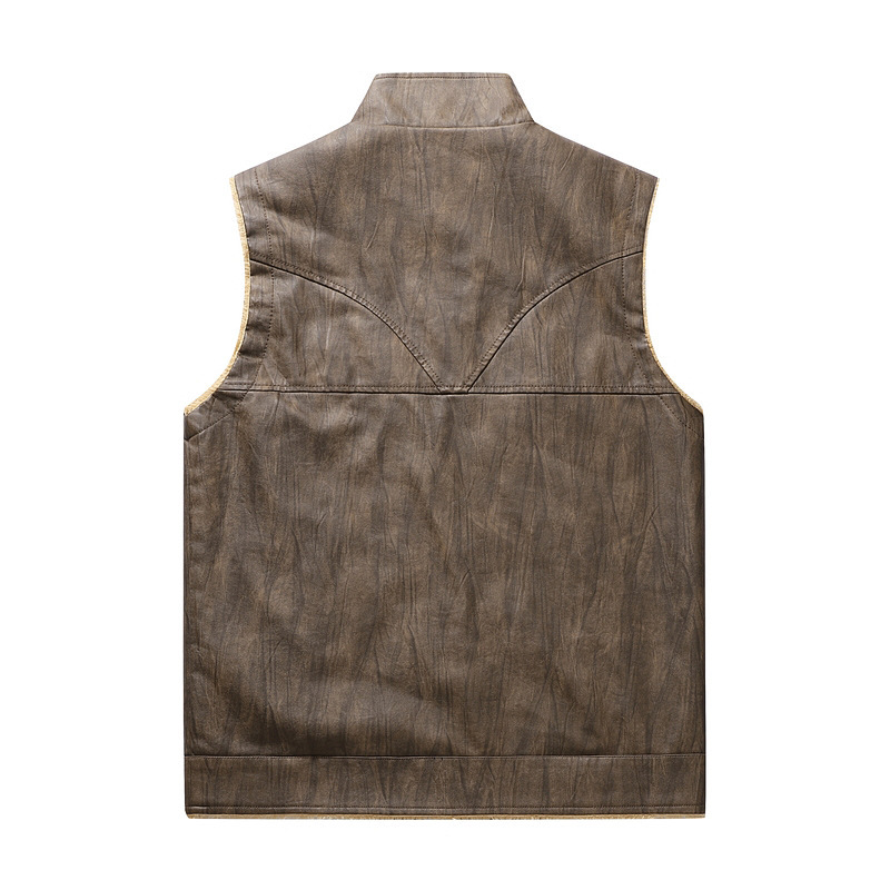 Gilet en cuir PU en peluche po - Leather Work Vest For Men avis et prix