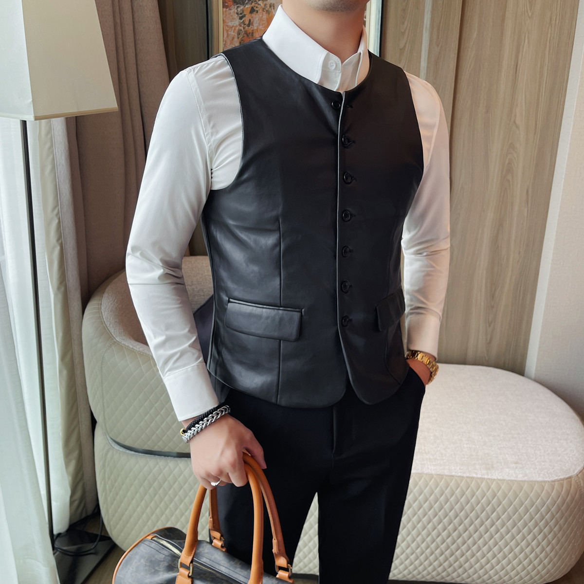 Gilet en cuir décontracté pour - Leather Work Vest For Men avis et prix