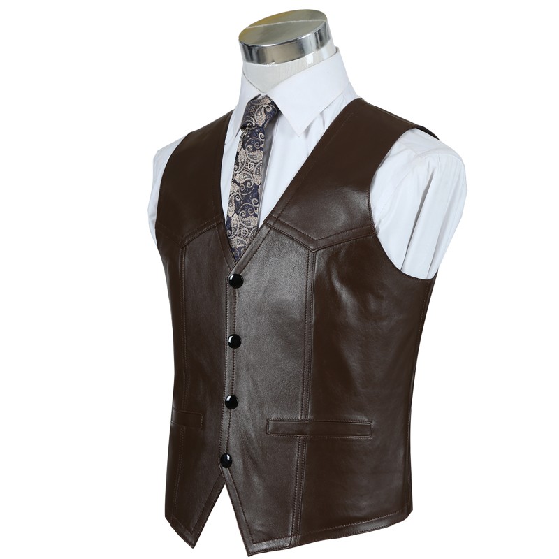Gilet en peau de mouton en cui - Leather Work Vest For Men avis et prix
